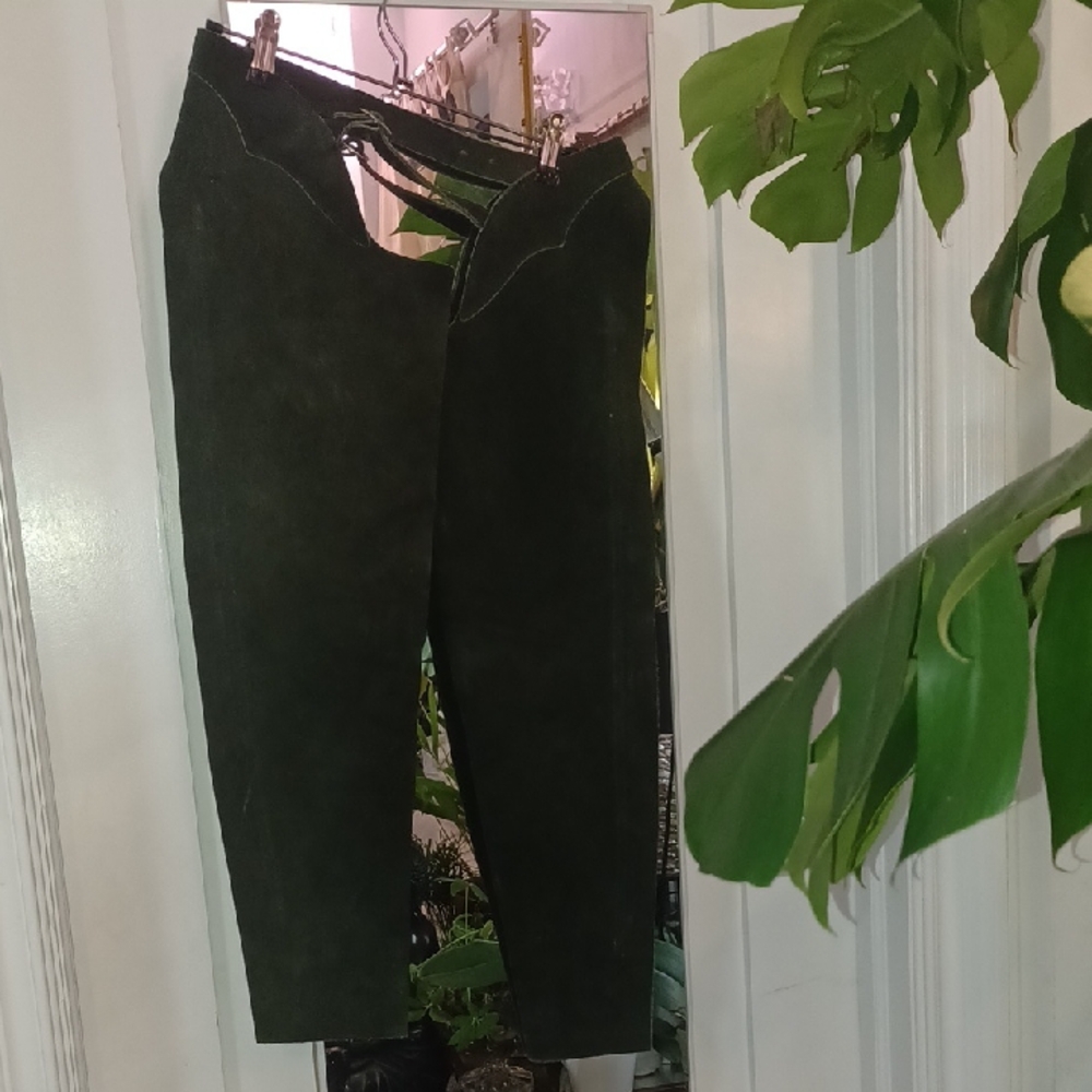 DEVON AIRE Pine Green Suede Chaps Pants sz.M 29 Inches Long FITS LIKE S. PETITE